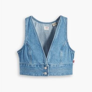Levi's Blue Denim Cropped Vest with Double-Button Front